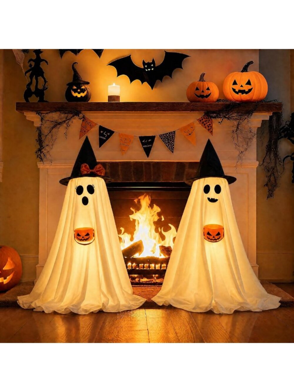 Light Up Ghost Decorations - 2 Pack Cute Indoor Halloween Decor, Spooky Glow